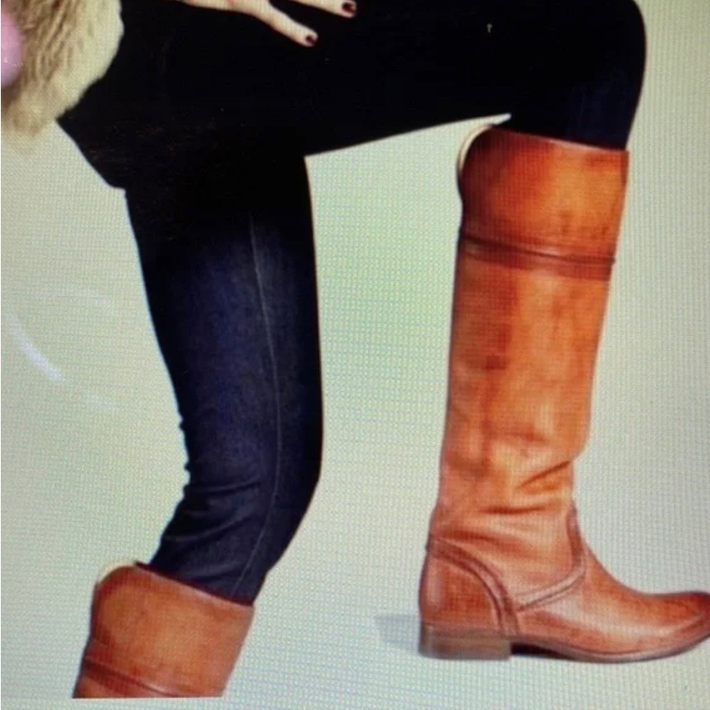 FRYE BOOTS - Melissa Trapunto Leather Pull  On Riding Boot Color: Cognac Size: 8